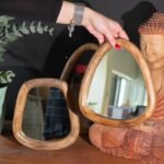 Ancient Wisdom Set of 3 Dark Brown Finish Wooden Pebble Shaped Mirrors - Image 4