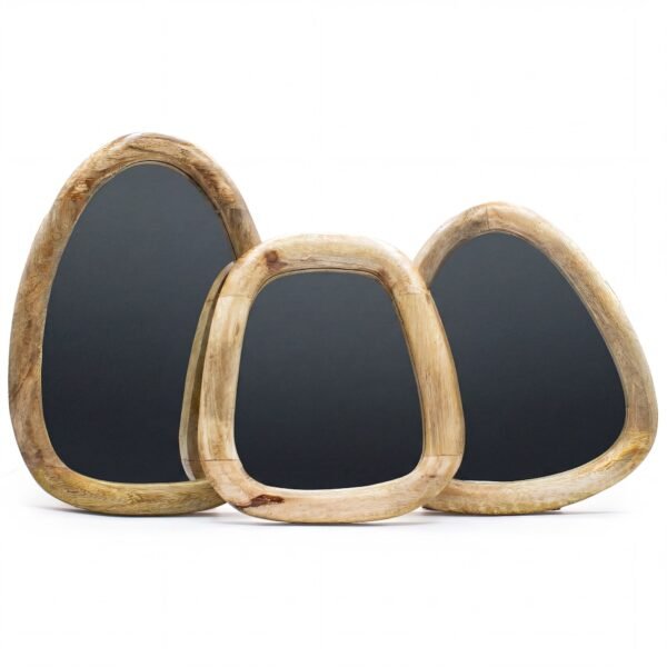 Ancient Wisdom Set of 3 Light Wood Finish Pebble Shaped Mirrors