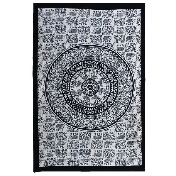 Ancient Wisdom Mono Single Cotton Bedspread + Wall Hanging – Elephant Mandala