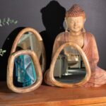 Ancient Wisdom Set of 3 Dark Brown Finish Wooden Pebble Shaped Mirrors - Image 3