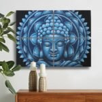 Ancient Wisdom Set of 4 Blue Buddha Mandala Brocade Detail Canvas Wall Art – 30x40cm - Image 2