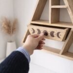Ancient Wisdom Triangle Shaped Wooden Wall Shelf with Drawer - Image 2