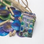 Ancient Wisdom Green & Purple Capiz Glass Driftwood Wind Chime - Image 3
