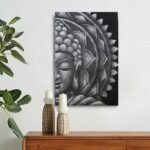 Ancient Wisdom Grey Half Buddha Mandala Canvas Wall Art – 60x80cm - Image 2