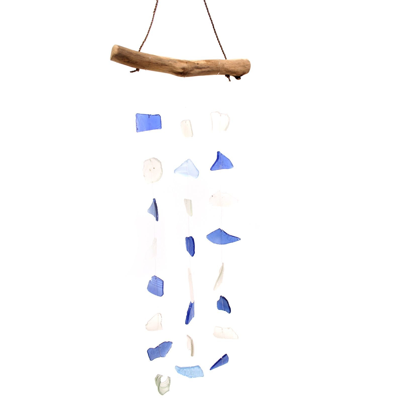 bG9jYWw6Ly9tZWRpYS9TUC9KQy82MFIzMEMxRzZSVDNKQ1NQLzc0MDUzOTcxLmpwZWc.jpg Ancient Wisdom Handcrafted Blue & White Three Drop Wind Chime - Image 1