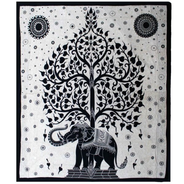 Ancient Wisdom Mono Double Cotton Bedspread + Wall Hanging – Elephant Tree