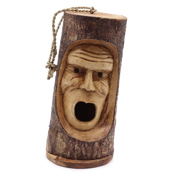 Ancient Wisdom Tree Trunk Face Wooden Bird House – Grumpy Old Man