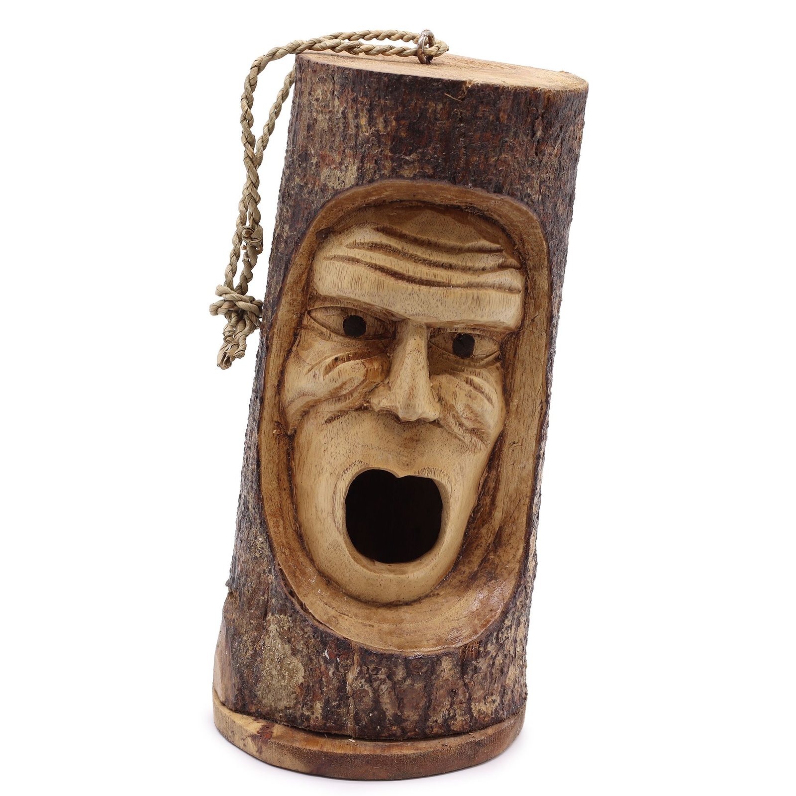 bG9jYWw6Ly9tZWRpYS9TUS8yRC82MFIzMEMxSjY0VEsyRFNRL2EyMjY0NDc5LmpwZw.jpg Ancient Wisdom Tree Trunk Face Wooden Bird House – Grumpy Old Man - Image 1