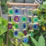 Ancient Wisdom Green & Purple Capiz Glass Driftwood Wind Chime - Image 2