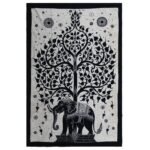 Ancient Wisdom Mono Single Cotton Bedspread + Wall Hanging – Elephant Tree