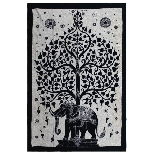 Ancient Wisdom Mono Single Cotton Bedspread + Wall Hanging – Elephant Tree