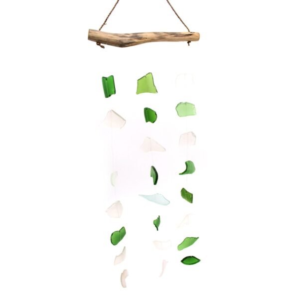 Ancient Wisdom Handcrafted Green & White Three Drop Wind Chime