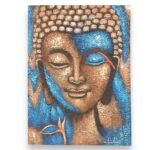 Ancient Wisdom Bronze & Blue Flower Buddha Painting – 75x55cm