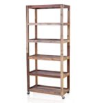 Ancient Wisdom Handcrafted Recycled Wood Six Shelf Display with Casters
