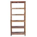 Ancient Wisdom Handcrafted Recycled Wood Six Shelf Display with Casters - Image 4