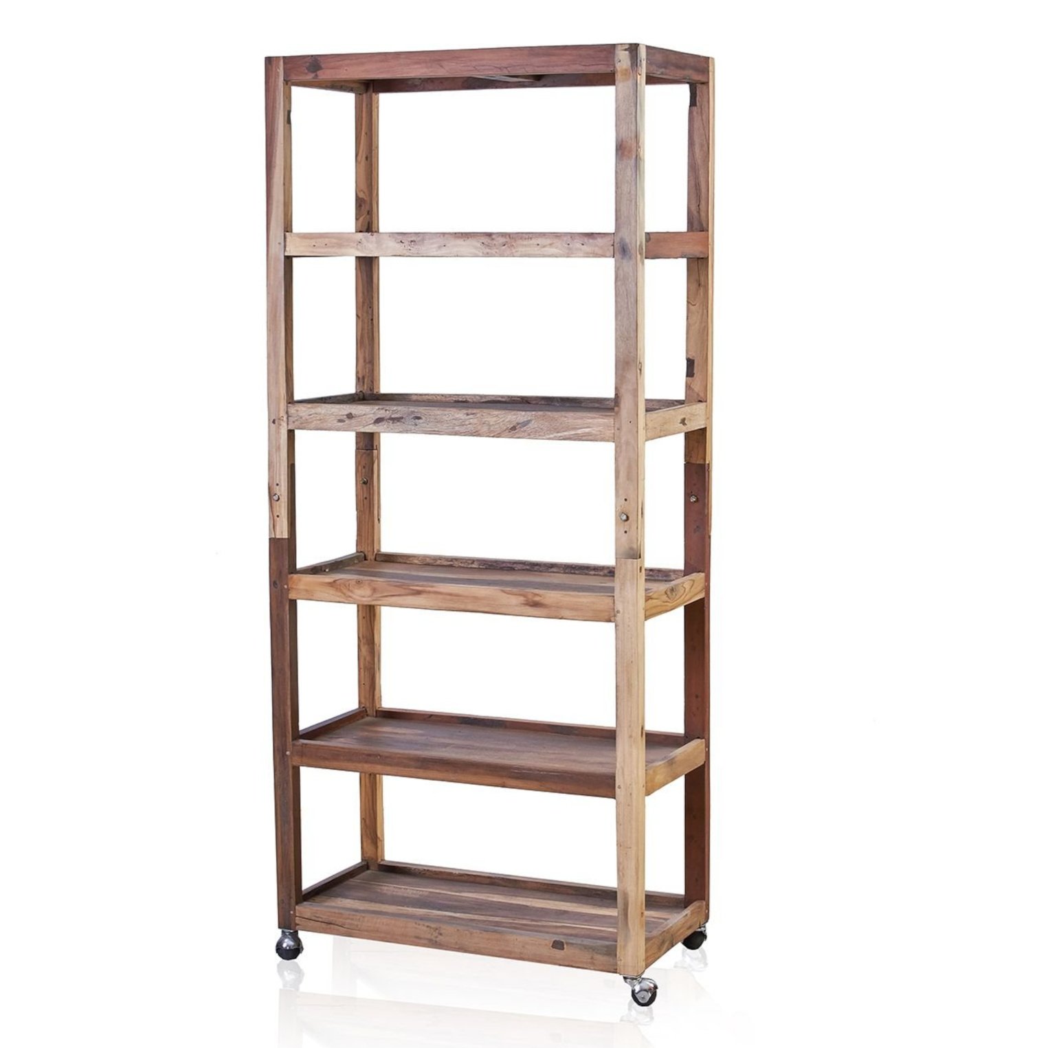 ACSHOP-08 Ancient Wisdom Handcrafted Recycled Wood Six Shelf Display with Casters Ancient Wisdom Handcrafted Recycled Wood Six Shelf Display with Casters - Image 1