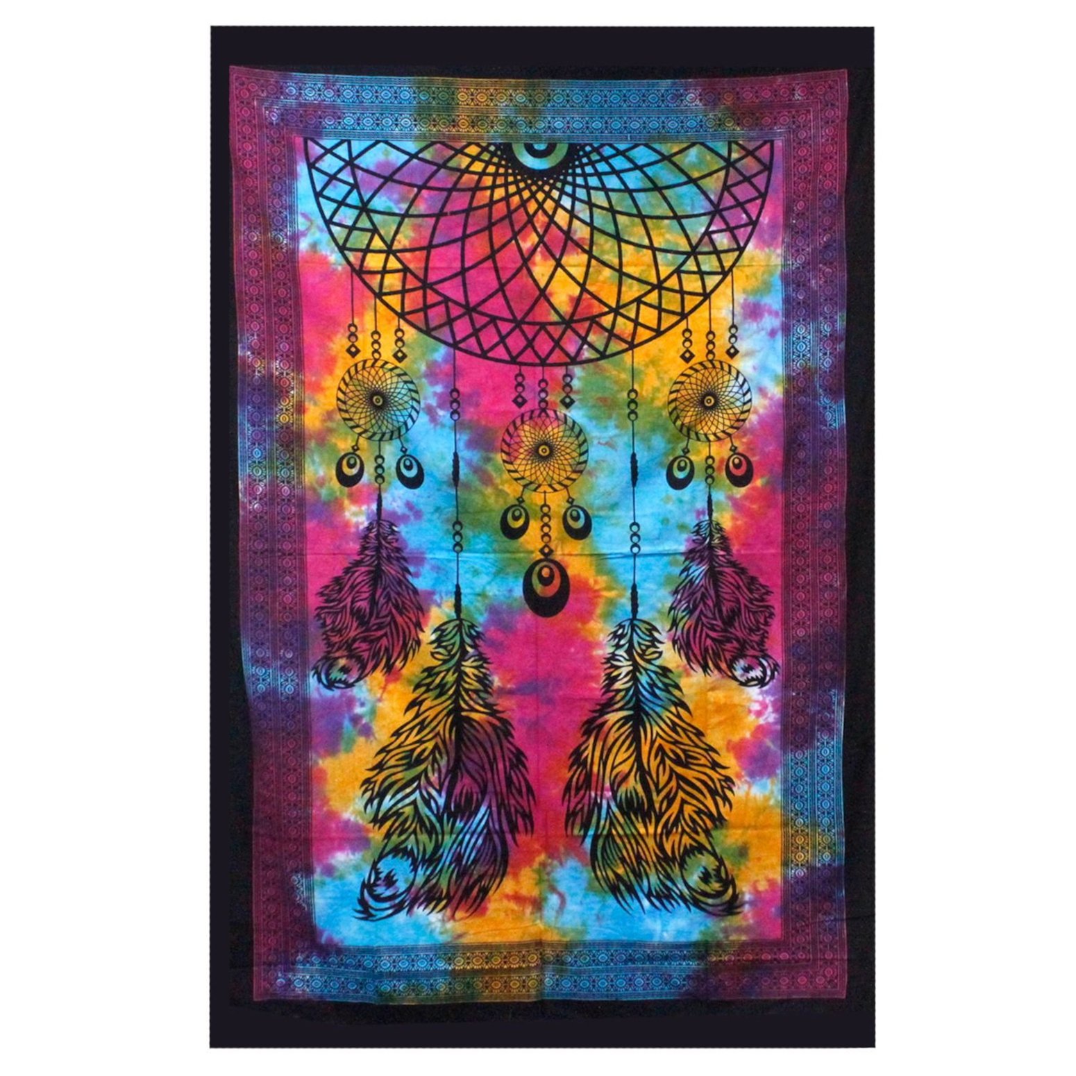CBWH-04 Ancient Wisdom Single Cotton Bedspread + Wall Hanging - Dreamcatcher Ancient Wisdom Single Cotton Bedspread + Wall Hanging - Dreamcatcher - Image 1