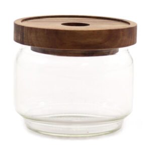 CGJ-01 Ancient Wisdom Clear 7cm Cottage Bamboo Lid Glass Jar