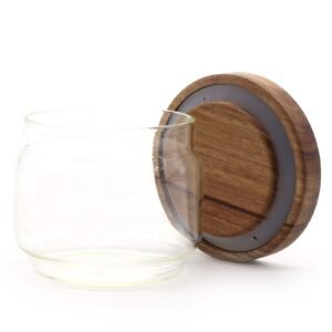 CGJ-01 Ancient Wisdom Clear 7cm Cottage Bamboo Lid Glass Jar Open