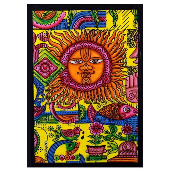 Ancient Wisdom Handbrushed Cotton Wall Art - Colourful Sun & Symbols