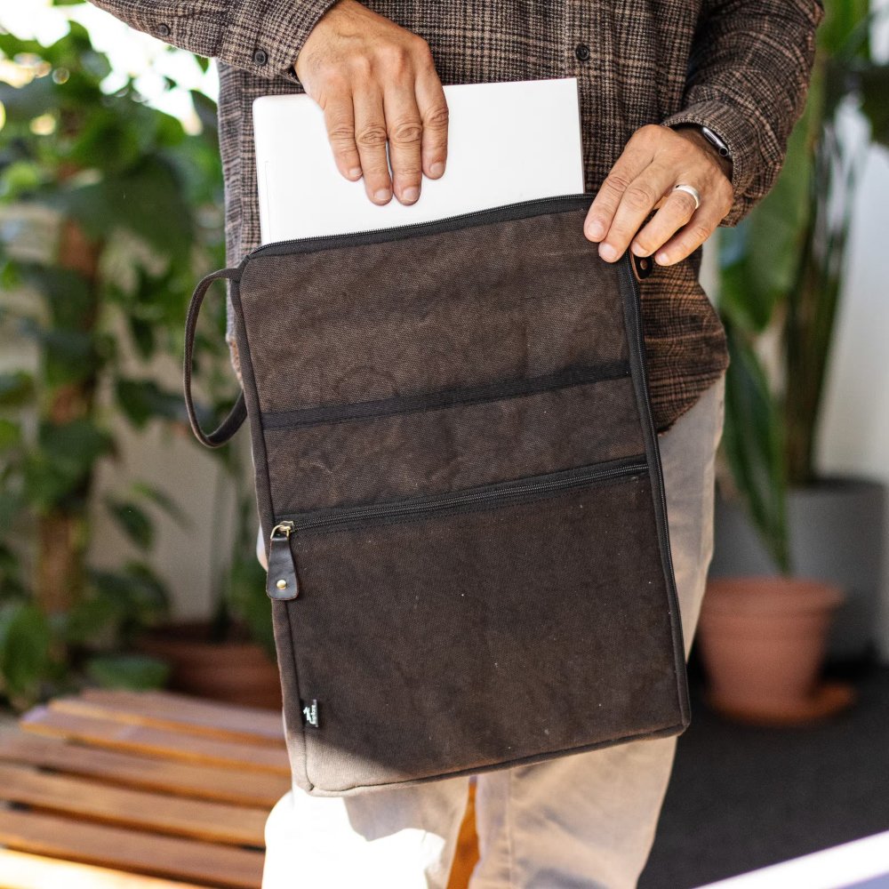 LTB-08 Hop Hare Stonewash Cotton Large Laptop Pouch - Charcoal