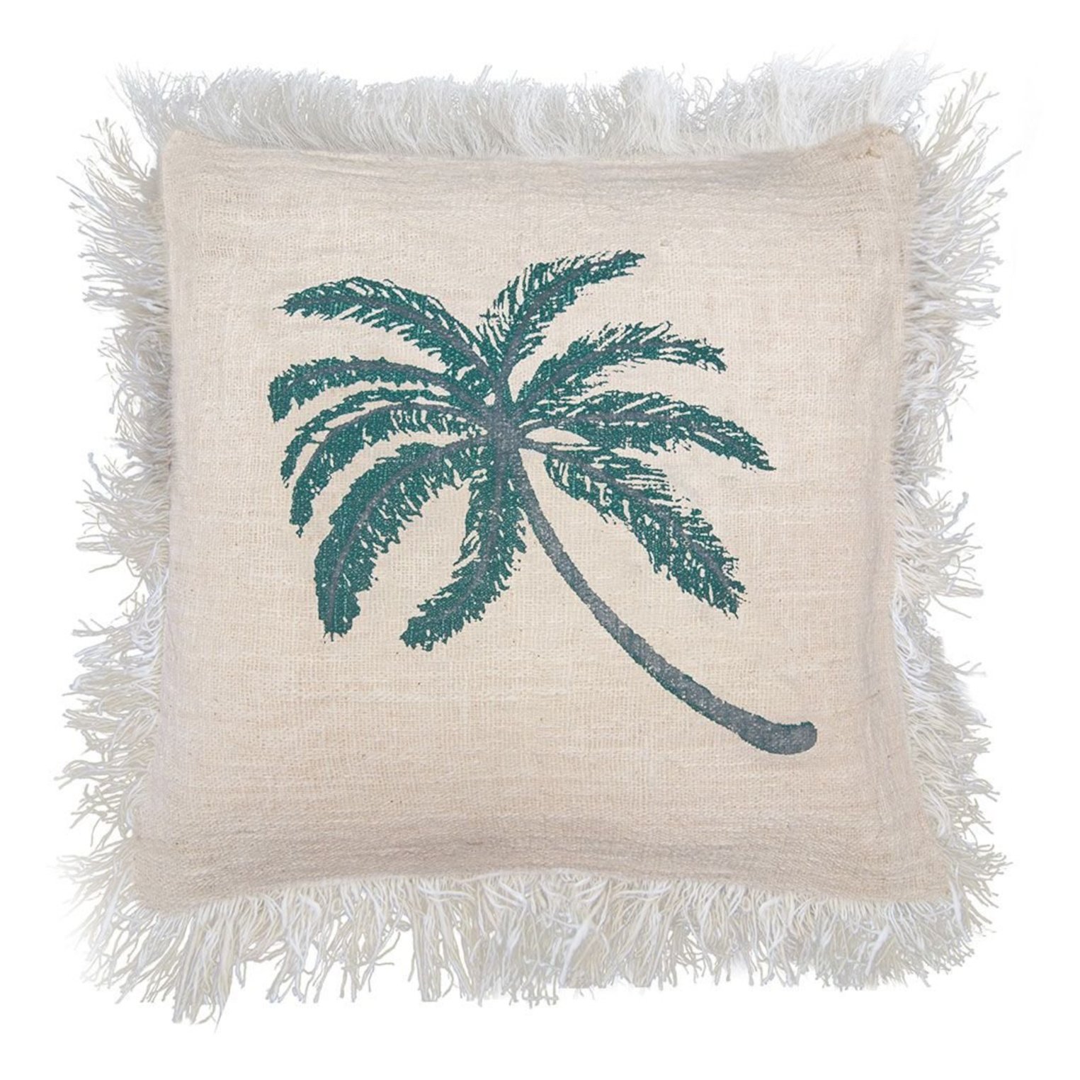 LinC-04 Ancient Wisdom Palm Tree Design with Fringe Linen Cushion Cover (45x45cm) Ancient Wisdom Palm Tree Design with Fringe Linen Cushion Cover (45x45cm) - Image 1