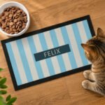 Personalised Blue Stripe Pet Bowl Mat - Image 2