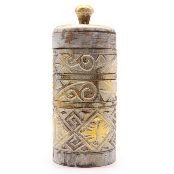Ancient Wisdom White & Gold Tall Wooden Container