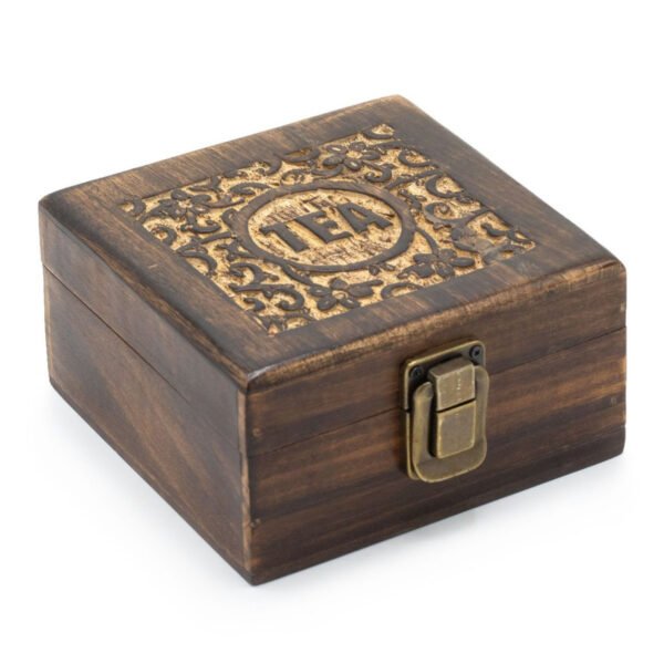 Ancient Wisdom 4 Compartment Mango Wood Carved Tea Box