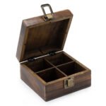 Ancient Wisdom 4 Compartment Mango Wood Carved Tea Box - Image 2