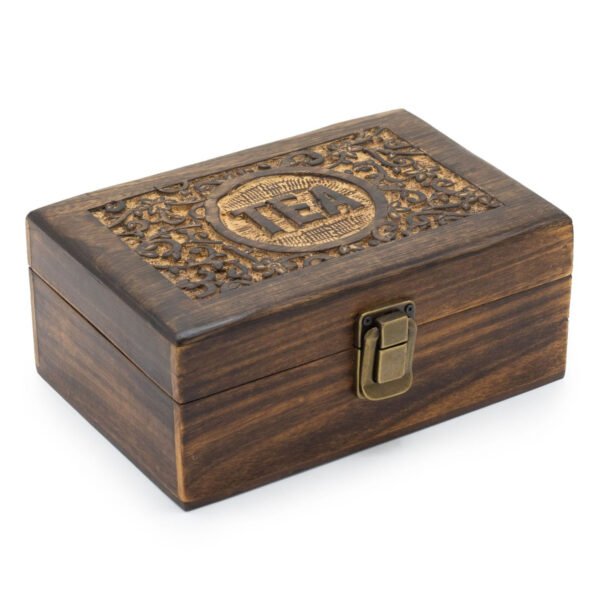 Ancient Wisdom 6 Compartment Mango Wood Carved Tea Box