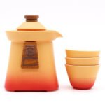 Ancient Wisdom Ceramic Temple Teapot & Three Cups Set – Orange Earth