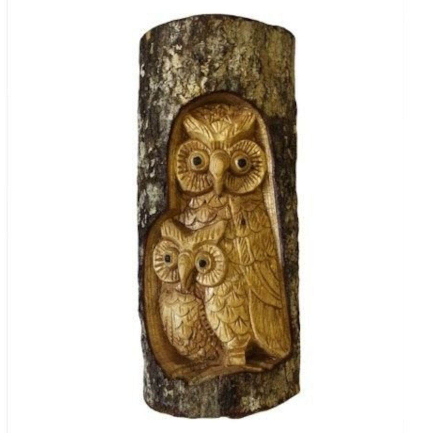 TreeC-02 Ancient Wisdom Charming Owl Family Tree Trunk Carving Ancient Wisdom Charming Owl Family Tree Trunk Carving - Image 1