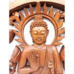 Ancient Wisdom 40cm Buddha & Lotus Design Decorative Wooden Panel - Image 3