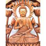 Ancient Wisdom 40cm Buddha & Lotus Design Decorative Wooden Panel - Image 2