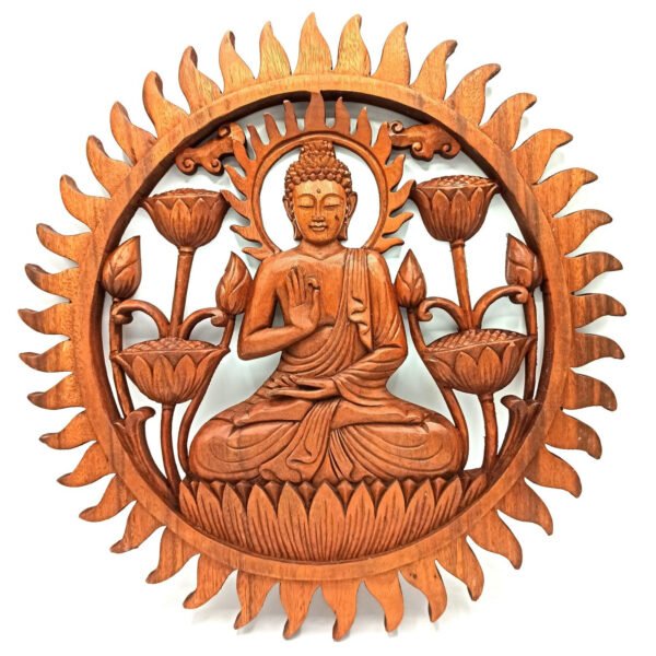 Ancient Wisdom 40cm Buddha & Lotus Design Decorative Wooden Panel