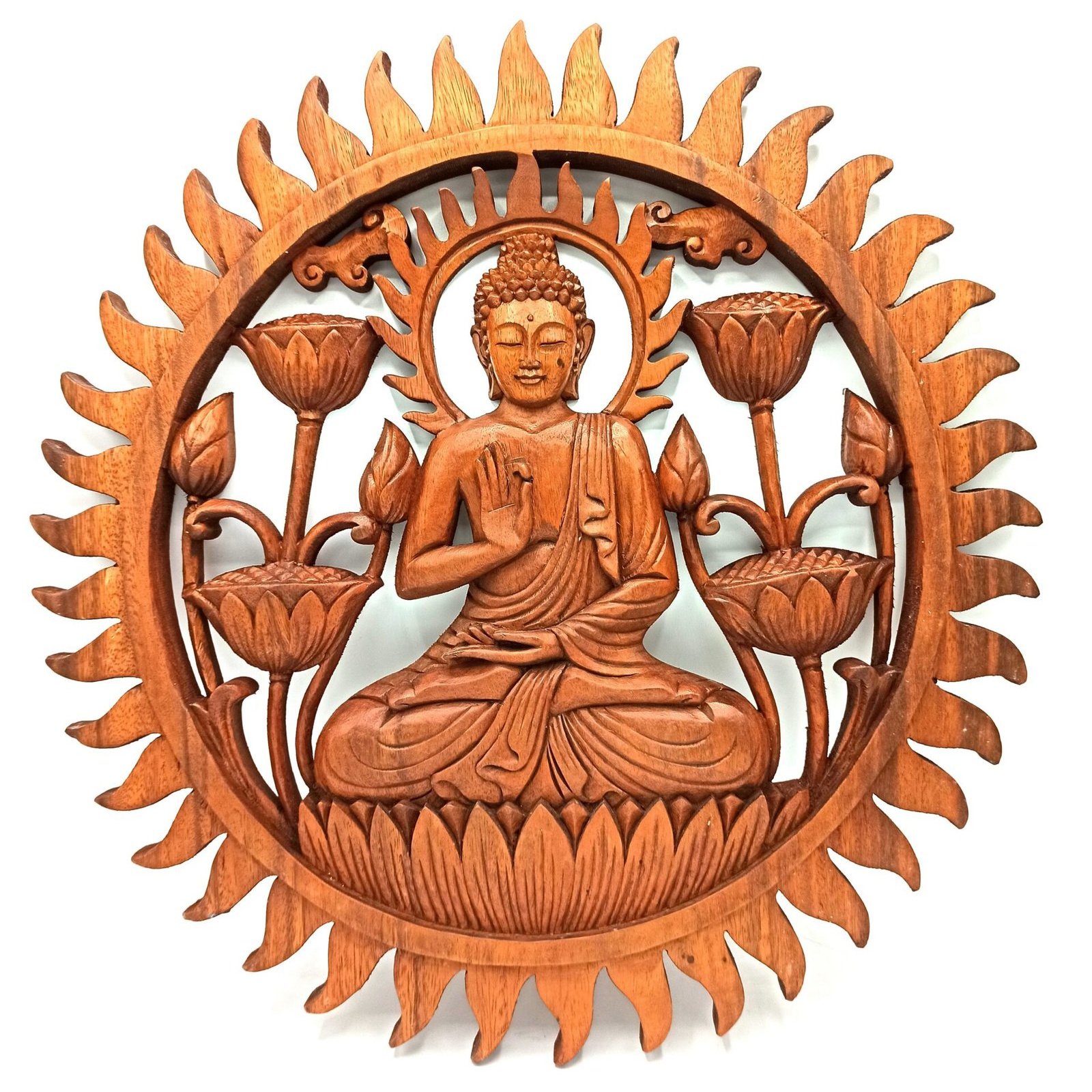 WDW-01 Ancient Wisdom 40cm Buddha & Lotus Design Decorative Wooden Panel Ancient Wisdom 40cm Buddha & Lotus Design Decorative Wooden Panel - Image 1