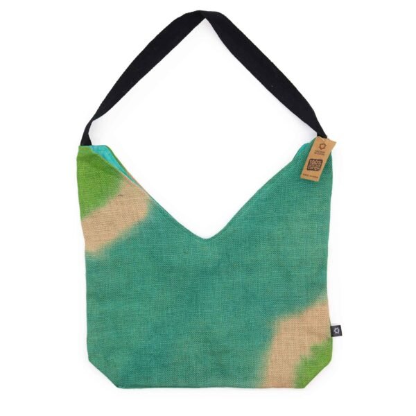Ancient Wisdom Soft Blend Jute & Cotton Shoulder Tote Bag - Teal