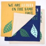 Ancient Wisdom Set of 3 ‘We Are Leaves’ Printed Cotton Cushion Covers – Yellow, Blue & Natural - Image 4