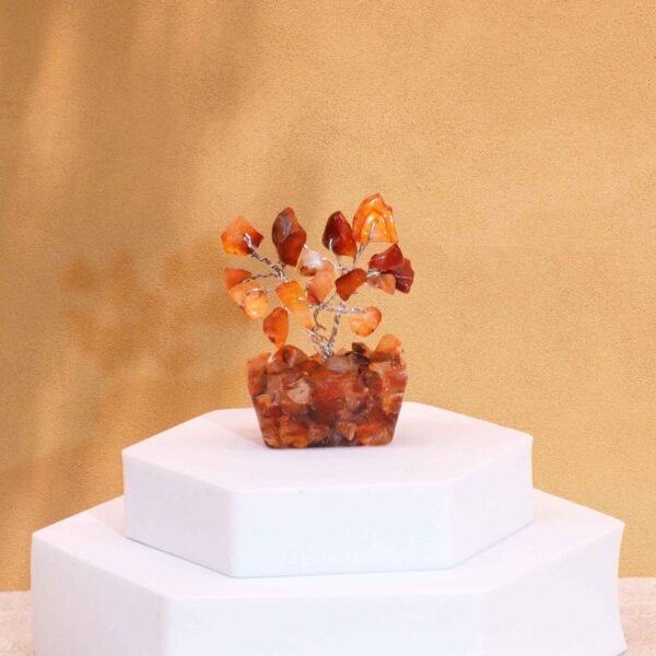 Ancient Wisdom Mini Carnelian Gemstone Tree (15 Stones) On Orgonite Base