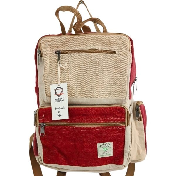 Ancient Wisdom Large Wine & Cream Boxy Hemp Backpack