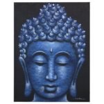 Ancient Wisdom Blue Brocade Detail Buddha Painting Canvas Art