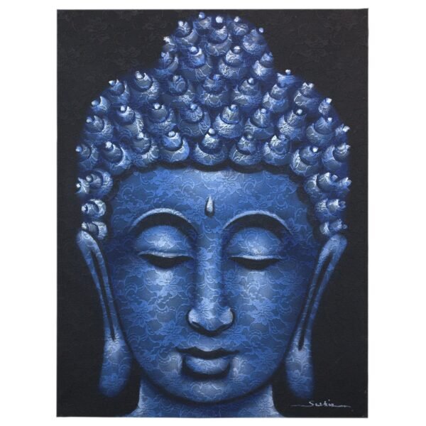 Ancient Wisdom Blue Brocade Detail Buddha Painting Canvas Art