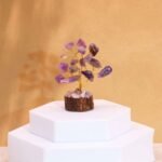 Ancient Wisdom Mini Amethyst Gemstone Tree (15 Stones) On Wooden Base