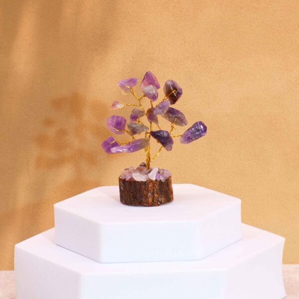 Ancient Wisdom Mini Amethyst Gemstone Tree (15 Stones) On Wooden Base