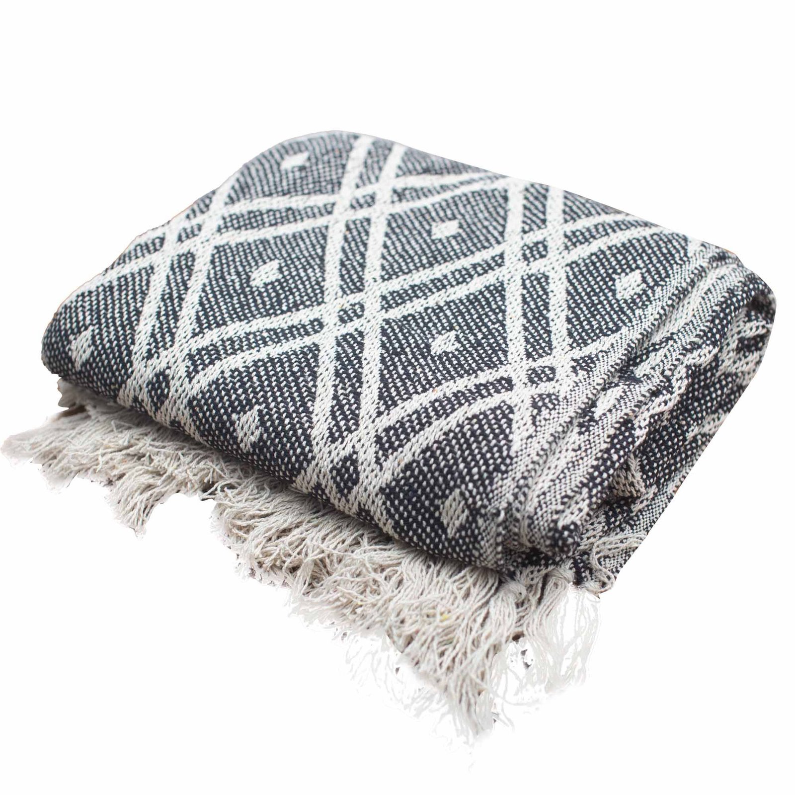 bG9jYWw6Ly9tZWRpYS85SC9HQy82MFIzMEMxRzZSV0tHQzlIL2Q0OWI0MmE2LmpwZWc.jpg Ancient Wisdom Boho Comfort Cotton Throw (125x150cm) – Black & Beige Regency - Image 1