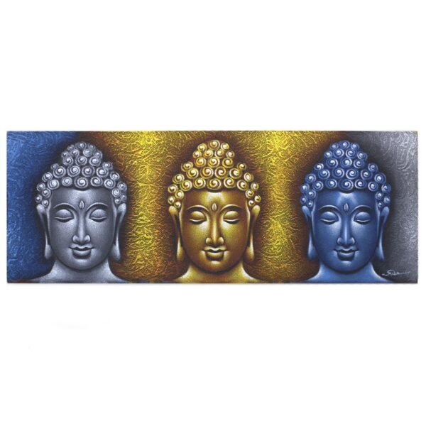 Ancient Wisdom Three Heads With Gold Detail Buddha Painting Canvas Art