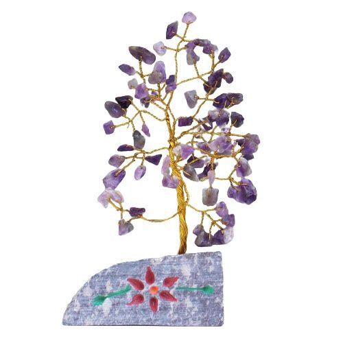 Ancient Wisdom Amethyst Gemstone Tree (80 Stones) On Gemstone Rock Base