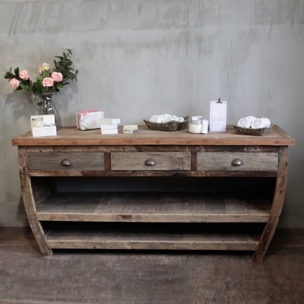 Ancient Wisdom Handcrafted Recycled Wood 3 Drawer Centrepiece Sideboard Table