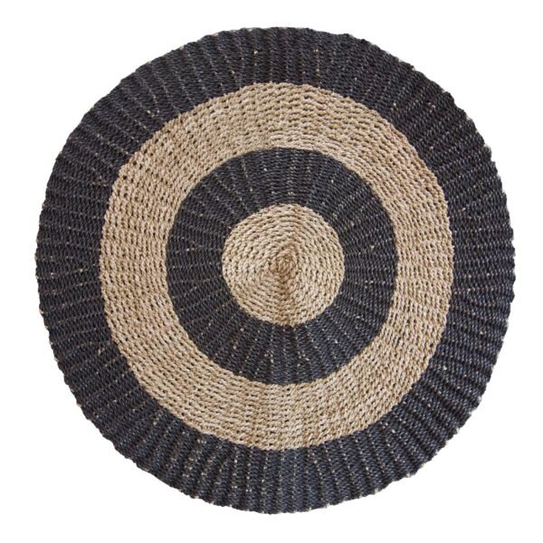Ancient Wisdom Round Seagrass Circles Black & Tan Rug – 1m